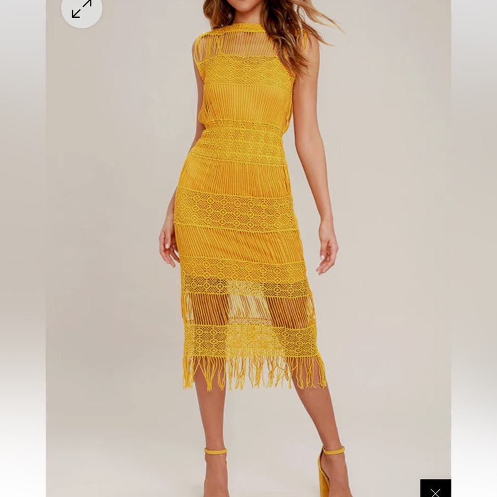 Moon River Cultivator Mustard Yellow Lace Midi Dress Size M